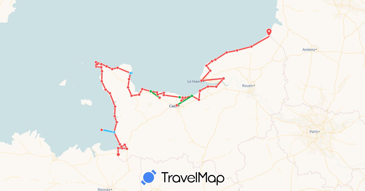 TravelMap itinerary: bus, hiking, boat in France (Europe)