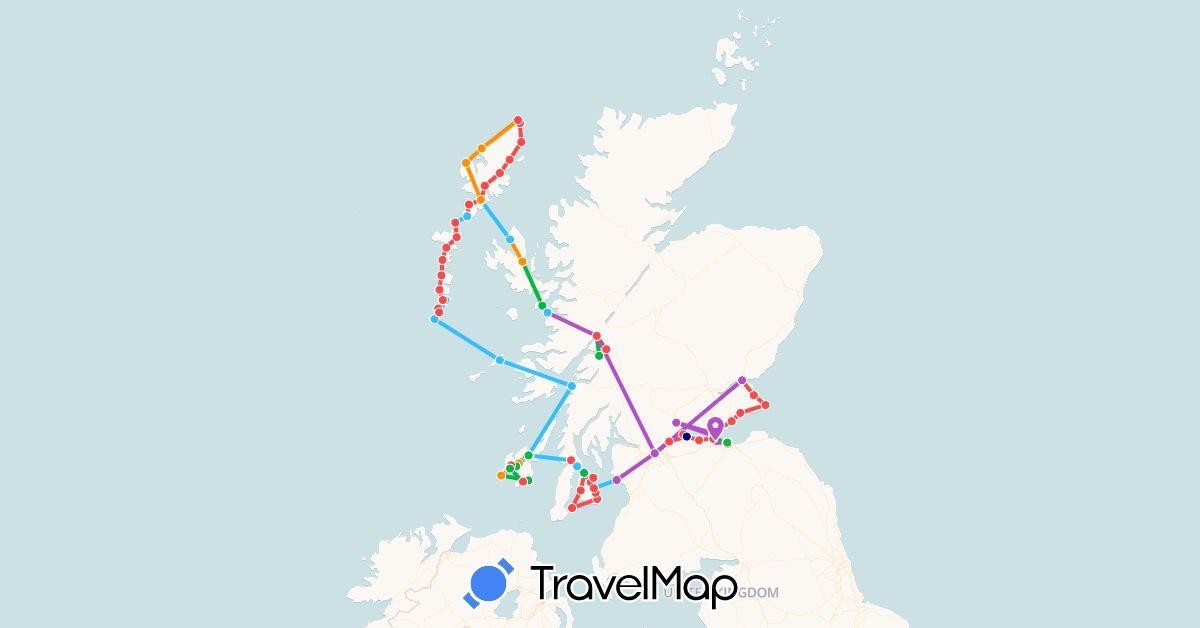 TravelMap itinerary: driving, bus, train, hiking, boat, hitchhiking in United Kingdom (Europe)