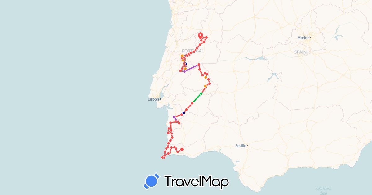 TravelMap itinerary: driving, bus, train, hiking, hitchhiking in Portugal (Europe)